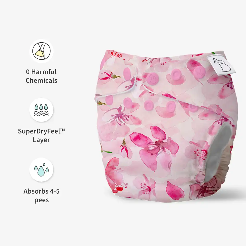 UNO Regular Cloth Diaper with only Dry Feel Pad (No Booster) - Cherry Blossom - Image 4