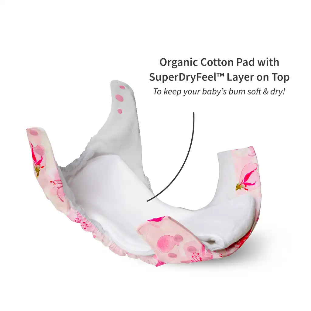 UNO Regular Cloth Diaper with only Dry Feel Pad (No Booster) - Cherry Blossom - Image 5
