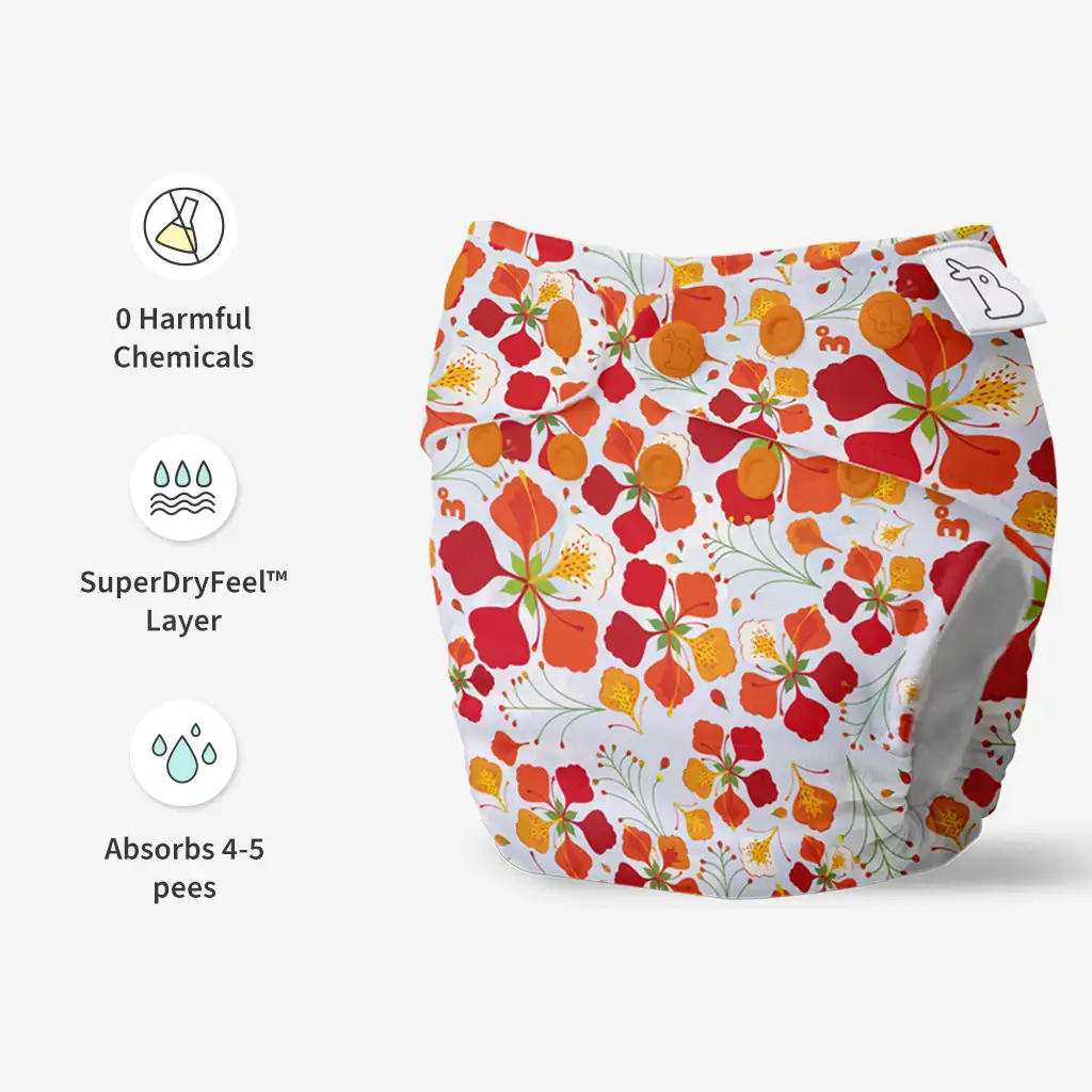 UNO Regular Cloth Diaper with only Dry Feel Pad (No Booster) - Gulmohar - Image 4