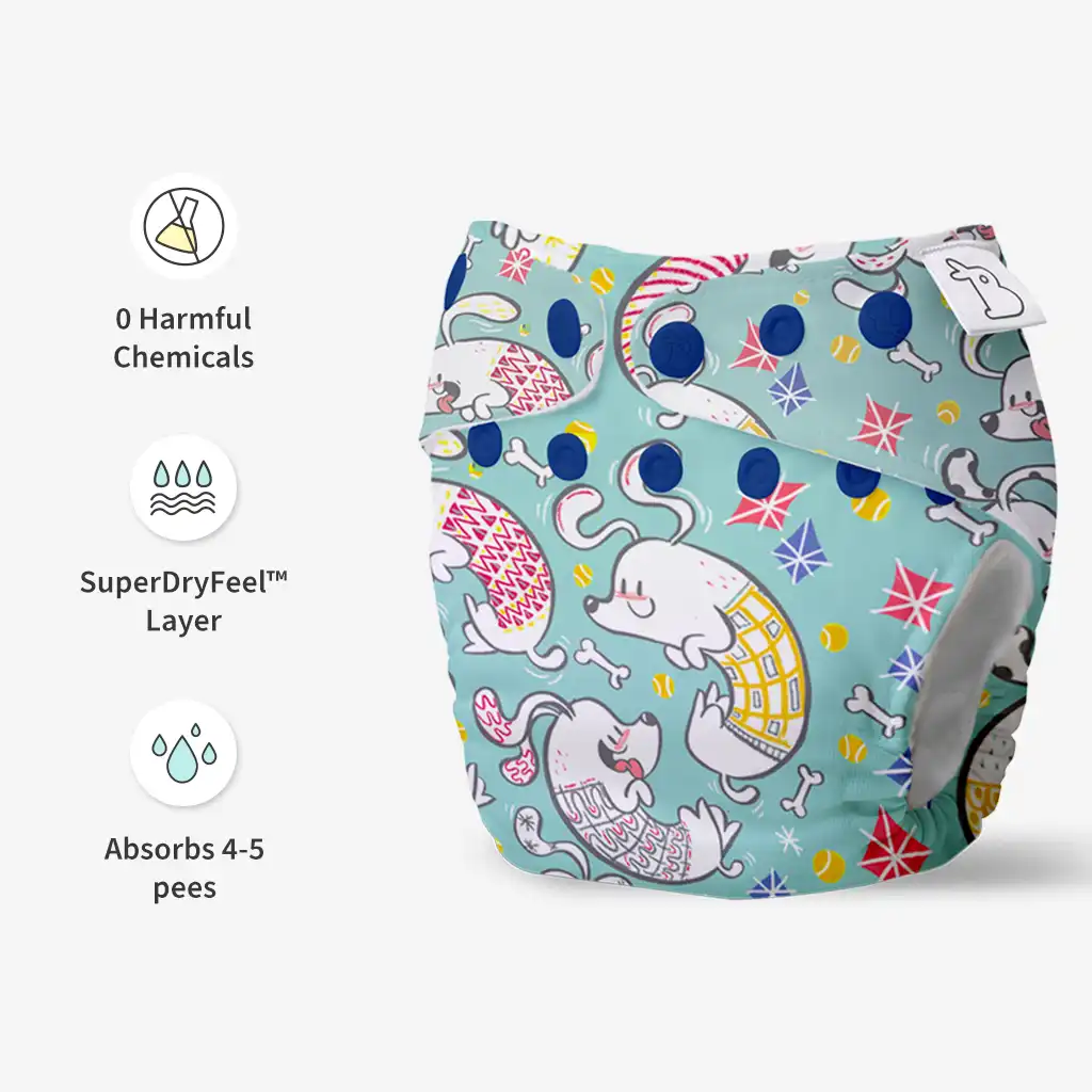 UNO Regular Cloth Diaper with only Dry Feel Pad (No Booster) - Paw-sitively Happy - Image 4