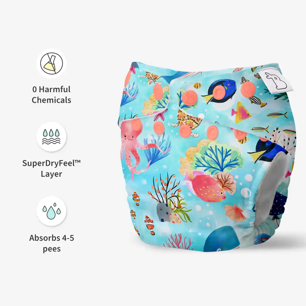 UNO Regular Cloth Diaper with only Dry Feel Pad (No Booster) - Save Our Seas - Image 4