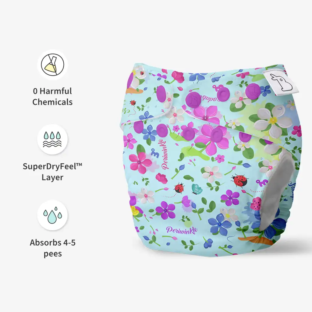 UNO Regular Cloth Diaper with only Dry Feel Pad (No Booster) - Periwinkle - Image 4