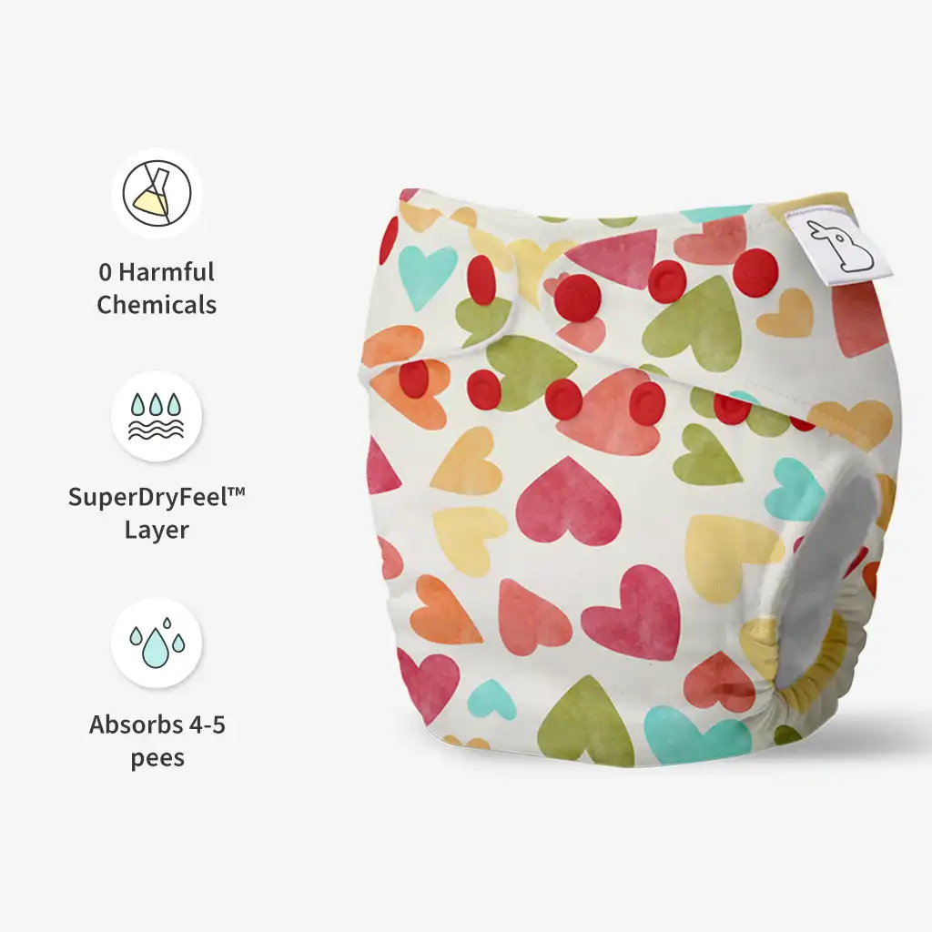 UNO Regular Cloth Diaper with only Dry Feel Pad (No Booster) - Baby Hearts - Image 4