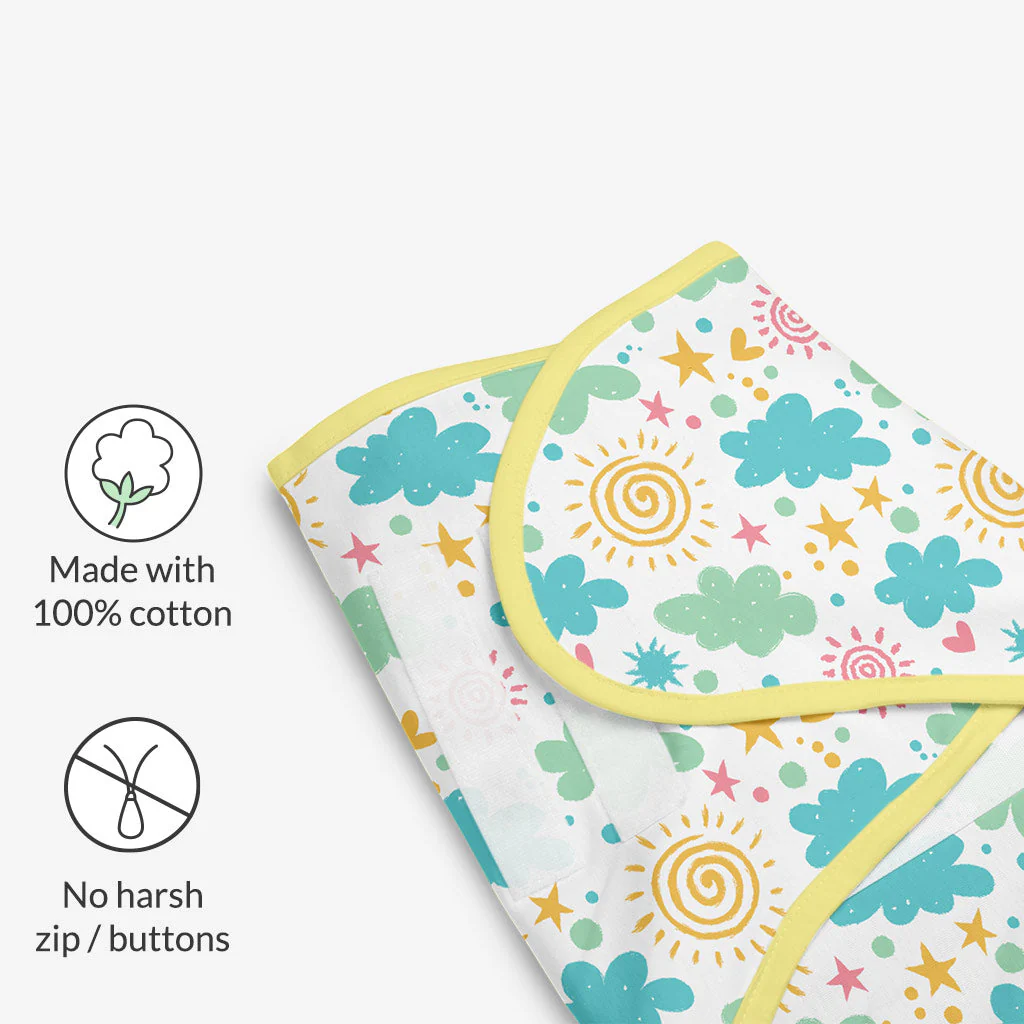 DryFeel Swaddle Wrap (Happy Clouds, Starry Skies) + FREE Baby Wipes (72 Pack) - Image 3