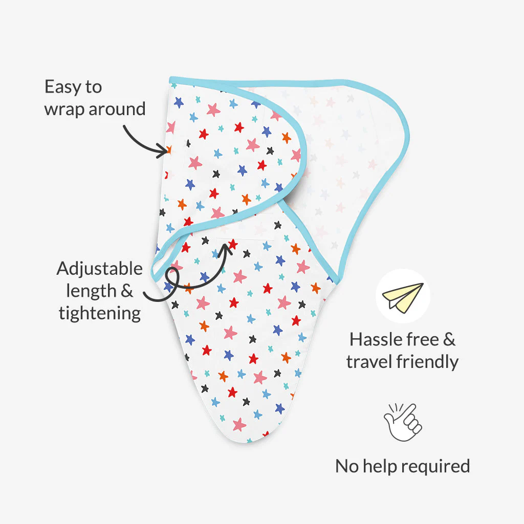 DryFeel Swaddle Wrap (Happy Clouds, Starry Skies) + FREE Baby Wipes (72 Pack) - Image 4